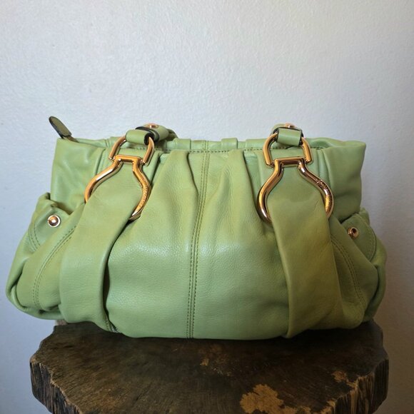 B Makowsky Soft Leather Shoulder Bag Green Chunky Gold Hardware NWT - Picture 3 of 16
